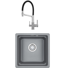 Комплект Мойка кухонная Granula Kitchen Space 4501U, алюминиум + Смеситель 0083, алюминиум с гибким изливом
