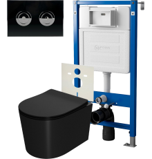 Комплект Унитаз подвесной Point Веста PN41701BM + Инсталляция PN45121 пневматическая + Кнопка Венера PN44072BC черная, хром