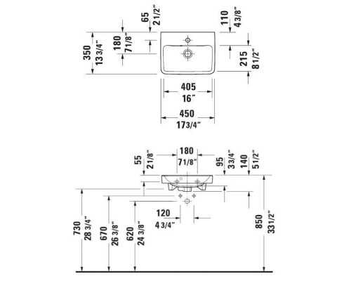 Duravit No.1 Раковина 45х35см., с 1 отв., подвесная, цвет: белый. 07434500002 Duravit No.1 Раковина 45х35см., с 1 отв., подвесная, цвет: белый. 07434500002