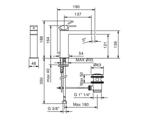 Fantini Mare Смеситель для раковины, 1 отверстие, цвет: хром. 51 02 V004F