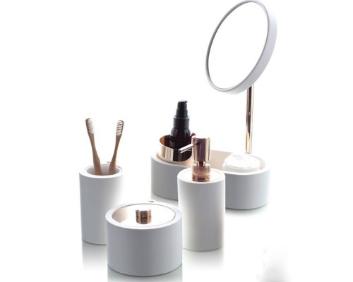 Bertocci Easy Косметическое зеркало с контейнером из композита, настолное, цвет: белый матовый/ розовое золото. 130 0934 5500