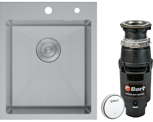Комплект Мойка кухонная D K DKS415004 сатин + Измельчитель Bort Master Eco Control