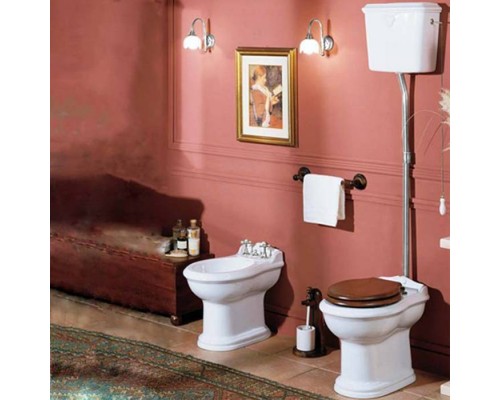 Azzurra Jubilaeum Унитаз напольный 59x40xH42 см, слив в стену, с высоким бачком, с механизмом и трубой, с креплением KIT 2000 C/C, цвет фурнитуры: хром, цвет: Bianco lucido. B1900TC cr,  JUCSAL000000BI/(JUB400/C bi),  JUVCTPB00000BI/(JUB100/P bi)