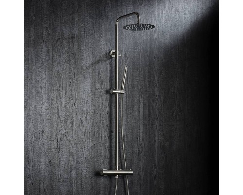 Newform X-STEEL 316 Душевая стойка с термо смес., верхний душ 25см, ручной душ, шланг 150 см, цвет: INOX. 69650X.50.050