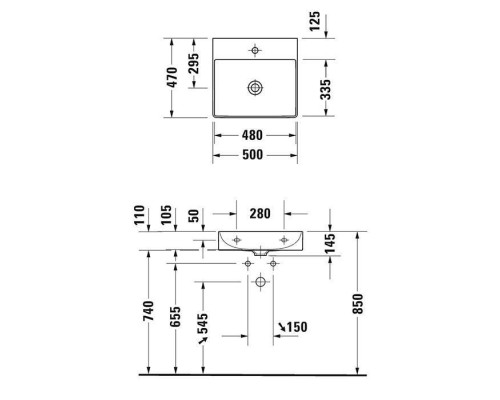 Duravit DuraSquare Раковина подвесная 50х47см, без перелива, с 1 отв., цвет: белый . 2353500041