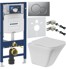Комплект Унитаз подвесной BelBagno Marmi BB052CHR + Крышка BB052SC с микролифтом + Инсталляция Geberit Duofix UP 320 111.300.00.5 + Кнопка Sigma 01 115.770.JQ.5 лакированная, матовый хром + Крепления 111.815.00.1 к стене + Шумоизоляция 156.050.00.1
