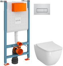 Комплект Унитаз подвесной VitrA Shift 7742B003-0075 белый глянцевый + Крышка DIWO Шифт 0405 с микролифтом + Инсталляция V-Fix Core 732-5800-01 + Кнопка Root Square 740-2380 хром