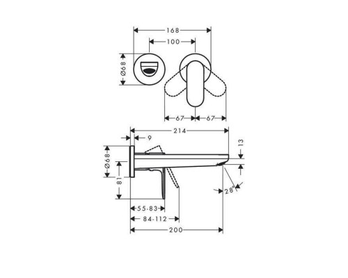 Hansgrohe Rebris S Смеситель для раковины, однорычажный, настенный, скрытого монтажа, с изливом 20 см, цвет: хром. 13622180, 72528000 Hansgrohe Rebris S Смеситель для раковины, однорычажный, настенный, скрытого монтажа, с изливом 20 см, цвет: хром. 13622180, 72528000