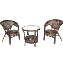 Комплект садовой мебели TetChair Pelangi (стол + 2 кресла), без подушек, ротанг, walnut