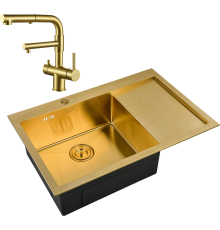Комплект Мойка кухонная Zorg Inox Pvd SZR-7851-L Bronze + Смеситель Sanitary SZR-3216 Bronze бронза