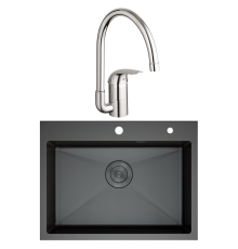 Комплект Мойка D K DKS605006 графит + Смеситель Grohe Euroeco 32752000