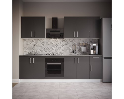 Кухонный гарнитур Domaci Болонья 260 см, фасад графит, ручка хром, столешница луна KUH-1008785