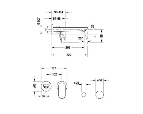 Duravit Wave Смеситель для раковины, настенный, цвет: хром. WA1070004010 Duravit Wave Смеситель для раковины, настенный, цвет: хром. WA1070004010