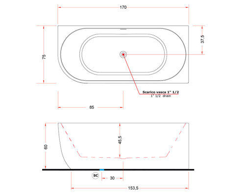 Gruppo Treesse Cora Ванна пристенная 170x75см, DX, акриловая, цвет: белый. V057BL00DX