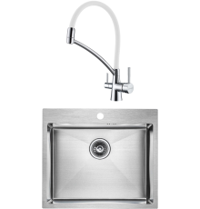 Комплект Мойка кухонная Paulmark Kroner PM215951-BS брашированная нержавеющая сталь + Смеситель Siegen Si213111-CRw хром, с гибким изливом