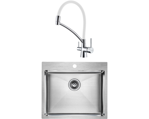 Комплект Мойка кухонная Paulmark Kroner PM215951-BS брашированная нержавеющая сталь + Смеситель Siegen Si213111-CRw хром, с гибким изливом