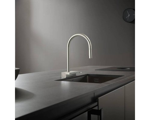 Hansgrohe Aquno Select M81 Смеситель для кухни, 1 отв., каскад, цвет: сталь. 73831800 Hansgrohe Aquno Select M81 Смеситель для кухни, 1 отв., каскад, цвет: сталь. 73831800
