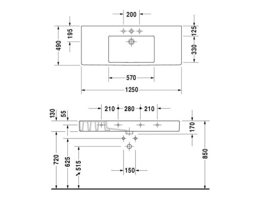 Duravit Vero Раковина 125х49см., 1 отв., c переливом, цвет: белый. 0329120000