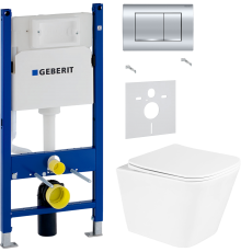 Комплект Унитаз подвесной BelBagno Due BB3103CHR/SC + Шумоизоляция Geberit 156.050.00.1 + Инсталляция Duofix Delta 458.163.21.1 с кнопкой смыва, хром