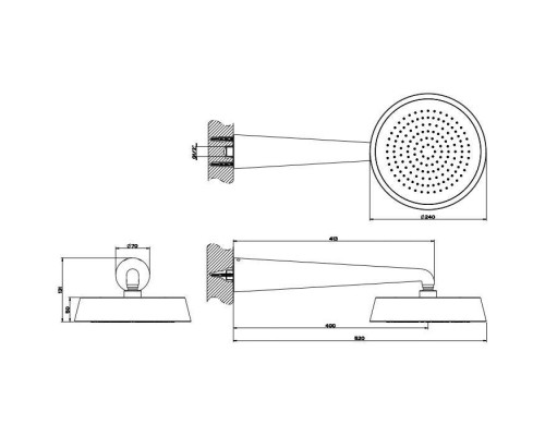 Gessi Cono Верхний душ Oslash;24см., настенный, цвет: Black Metal Brushed PVD. 45151#707
