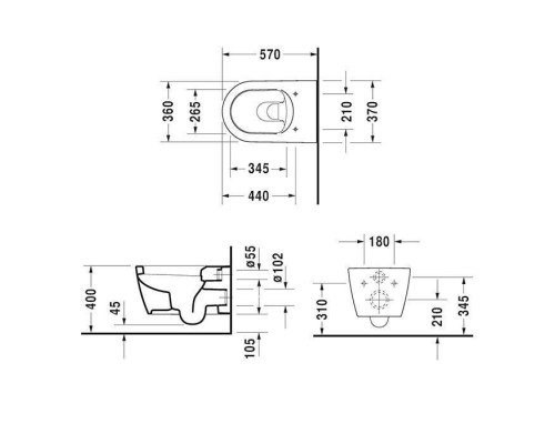 Duravit ME by Starck Унитаз 37x57см., подвесной, вкл. крепление Durafix, WonderGliss, цвет: белый . 25280900001 Duravit ME by Starck Унитаз 37x57см., подвесной, вкл. крепление Durafix, WonderGliss, цвет: белый . 25280900001