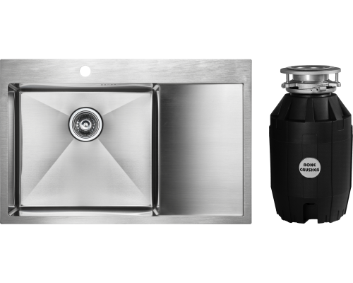 Комплект Мойка кухонная Paulmark Kroner PM217851-BSL брашированная нержавеющая сталь L + Измельчитель Bone Crusher BC 810-AS