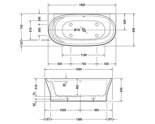 Duravit Cape Cod Ванна пристенный вариант, 190x90см с бесшовной панелью и ножками, с одним наклоном для спины, цвет: белый. 700364000000000, 792208000001000 Duravit Cape Cod Ванна пристенный вариант, 190x90см с бесшовной панелью и ножками, с одним наклоном для спины, цвет: белый. 700364000000000, 792208000001000