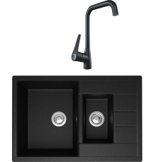 Комплект Мойка кухонная Domaci Болонья М-210-002 черная + Смеситель STWORKI WFD04007GA черный матовый