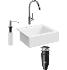 Комплект Мойка кухонная Domaci Сиена 50166-101 с 3 отверстиями, белый глянец + Измельчитель Равенна Vento Max 750 + Смеситель STWORKI HDN0112XH + Дозатор 401 сатин
