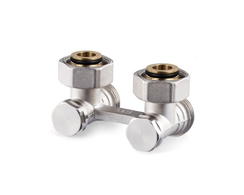 Угловой Н-образный клапан SR Rubinetterie для нижнего подключения отопительных приборов, Никель 0740-2000N0E0
