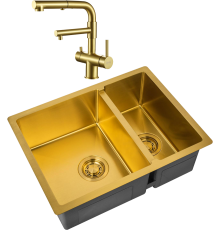 Комплект Мойка кухонная Zorg Light ZL R 580-2-440 BRONZE бронза + Смеситель Sanitary SZR-3216 Bronze бронза