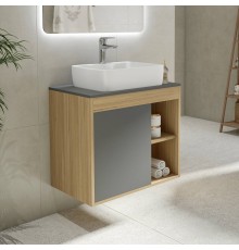 Тумба с раковиной Teymi Nura 70, дуб эврика, матовый графит, раковина Helmi S 48