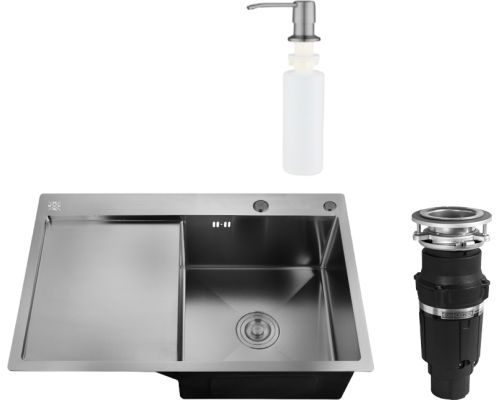 Комплект Мойка кухонная РМС MRK-7851BL-R c дозатором, графит + Измельчитель Bone Crusher BC 610-AS