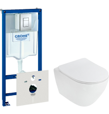 Комплект Унитаз подвесной Cezares Stylus CZR-513-TH-R + Крышка CZR-2316-SC с микролифтом + Инсталляция Grohe Rapid SL 38775001H 4 в 1 с кнопкой смыва и шумоизоляцией
