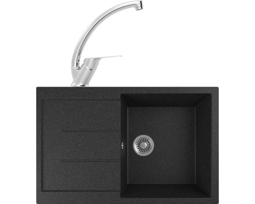Комплект Мойка кухонная Domaci Бьелла DMC-25 черная + Смеситель для кухни MEGA Mega MG-BMK016 хром