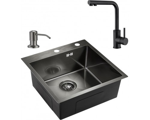 Комплект  Мойка кухонная Domaci Равенна PVD DMB-117A черная, металлическая, квадратная, встраиваемая, российская + Дозатор для кухонной мойки Domaci Р