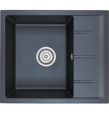 Мойка кухонная Domaci Солерно DMQ-1580.Q морион, 58х50 см, черная, кварцевая, с крылом, встраиваемая сверху