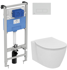 Комплект Унитаз подвесной Ideal Standard Connect AquaBlade E047901 + Крышка E772401 с микролифтом + Инсталляция Prosys Frame 120 M R020467 + Кнопка Oleas R0121AA хром