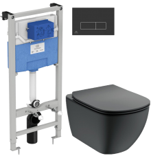 Комплект Унитаз подвесной Ideal Standard Tesi T0079V3 + Крышка T3527V3 + Инсталляция Prosys Frame 120 M R020467 + Кнопка Oleas R0121A6 черная
