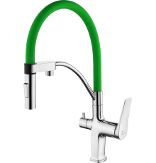 Смеситель для кухни Lemark Comfort LM3074C-Green с гибким изливом, хром, зеленый