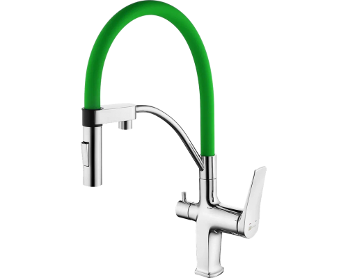 Смеситель для кухни Lemark Comfort LM3074C-Green с гибким изливом, хром, зеленый