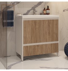 Тумба с раковиной Velvex Klaufs 80.2D.1Y белая, шатанэ, напольная