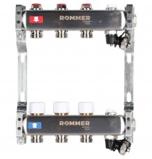 Коллектор из нержавеющей стали без расходомеров ROMMER, с клапаном вып. воздуха и сливом 3 выхода (RMS-3201-000003)