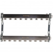 Коллектор из нержавеющей стали ROMMER для радиаторной разводки 9 выходов (RMS-4401-000009)