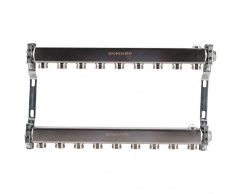 Коллектор из нержавеющей стали ROMMER для радиаторной разводки 9 выходов (RMS-4401-000009)