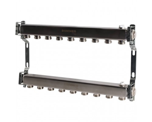 Коллектор из нержавеющей стали ROMMER для радиаторной разводки 9 выходов (RMS-4401-000009)