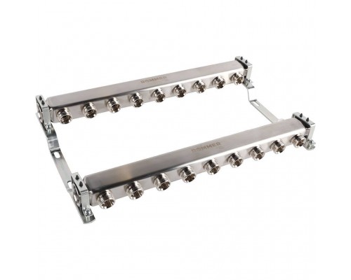 Коллектор из нержавеющей стали ROMMER для радиаторной разводки 9 выходов (RMS-4401-000009)