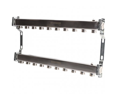 Коллектор из нержавеющей стали ROMMER для радиаторной разводки 10 выходов (RMS-4401-000010)