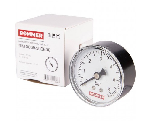 Манометр аксиальный ROMMER 50 мм 1/4 (RIM-0009-500608) Манометр аксиальный ROMMER 50 мм 1/4 (RIM-0009-500608)