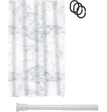 Штора для ванной Ridder Toscana 4105307 180х200 + телескопический карниз Ridder 55301 245 см, белый + крючки для шторы